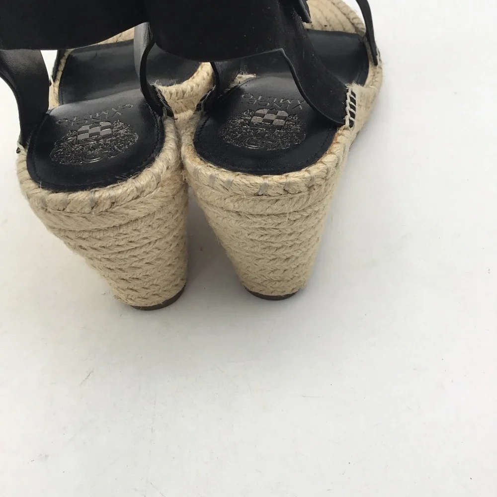 Vince Camuto Levista Black Leather Espadrille Wedge Sandals Womens‎ 11W